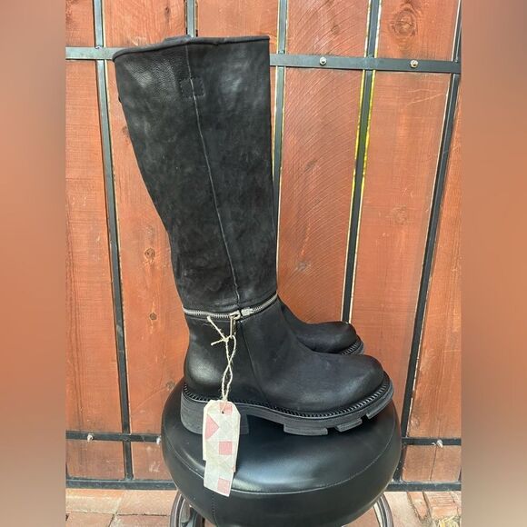 New A.S.98 Larrie Lug Sole Knee High Zip Black Boots Size 40EU/9-9.5US - Picture 2 of 7